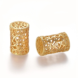 Real 18K Gold Plated Hollow Brass Beads, Column, Real 18K Gold Plated, 18.5x12mm, Hole: 2mm