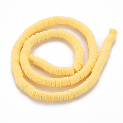 Yellow Handmade Polymer Clay Bead Strands, Heishi Beads, Disc/Flat Round, Yellow, 6x0.5~1mm, Hole: 2mm, about 320~447pcs/strand, 15.74 inch~16.92 inch