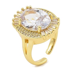 Прозрачный Овальные кольца-манжеты из латуни с микро-паве и кубическим цирконием для женщин, со стеклом, без кадмия, без никеля и без свинца, реальный 18 k позолоченный, прозрачные, 21.5 мм, внутренний диаметр: 18 мм