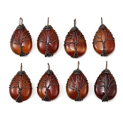 Красная Медь Подвески из медной проволоки из натурального сердолика (окрашенного и нагретого), подвески в виде слезинки с деревом жизни, Красная медь, 41x25x11 мм, отверстие : 7.5x8 мм