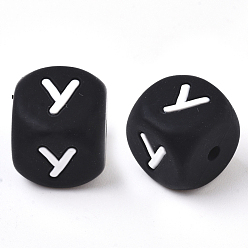 Letter Y Пищевые экологически чистые силиконовые бусины, горизонтальное отверстие, кубические, чёрные, letter.y, 12x12x12 мм, отверстие : 2 мм