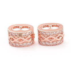 Real Rose Gold Plated Brass Micro Pave Clear Cubic Zirconia Multi-strand Links, Long-Lasting Plated, Column, Real Rose Gold Plated, 7x11.5x8mm, Hole: 4mm