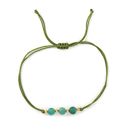 Golden Beach Natural Green Onyx Agate(Dyed & Heateed) Round Braided Bead Bracelets for Women, Golden, 11.02 inch(28cm)