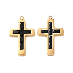 Черный 304 подвески из нержавеющей стали, со стеклом, корс прелести, реальный 14 k позолоченный, чёрные, 24.5x15.5x3.5 мм, отверстие : 1.4 мм