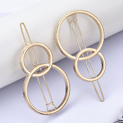 Golden Alloy Hollow Geometric Hair Pin, Ponytail Holder Statement, Hair Accessories for Women, Cadmium Free & Lead Free, Interlink Rings Shape, Golden, 47x32.5mm, Clip: 60mm long