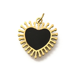 Черный 304 из нержавеющей стали шармы эмали, с целью перехода в кольце, шарма сердца, реальный 18 k позолоченный, ионное покрытие (ip), чёрные, 14.5x14x1.5 мм, отверстие : 2.5 мм