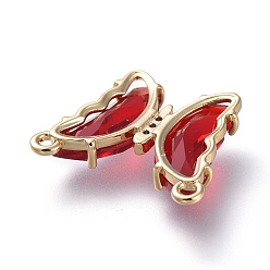 Red Brass Micro Pave Clear Cubic Zirconia Links, with Glass, Butterfly, Golden, Red, 18x21.5x4.5mm, Hole: 1.4mm