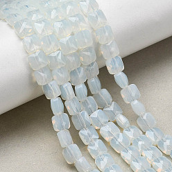 Белый Дым Стеклянные бусины, имитация нефрита , квадратный, граненые, серый, 5.5~6x6x4~4.5 мм, отверстие : 1 мм, около 100 шт / нитка, 22.44~22.56 (57~57.3 см)