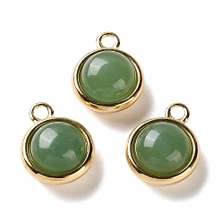 Зеленый Авантюрин Естественный зеленый авантюрин подвески, 304 полукруглые подвески из нержавеющей стали, реальный 14 k позолоченный, 20x15.5x8.5 мм, отверстие : 2.5 мм