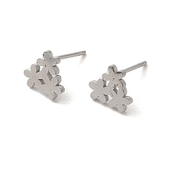 Stainless Steel Color 304 Stainless Steel Stud Earrings, Flower, Stainless Steel Color, 8x9mm