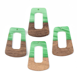 Зеленый Подвески из непрозрачной смолы и ореха, трапециевидные, зелёные, 37.5x27x3 мм, отверстие : 2 мм