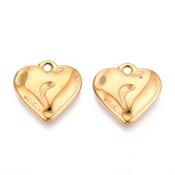 Настоящее золото 18K 304 подвески из нержавеющей стали, шарма сердца, ионное покрытие (ip), реальный 18 k позолоченный, 16x16x3 мм, отверстие : 1.6 мм