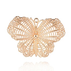 Light Gold Тибетский стиль сплава филигрань бабочки большие кулоны, золотой свет, 47x69x3 мм, отверстие : 2 мм