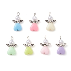 Античное Серебро Подвески-ангелы из искусственного жемчуга из акрила и АБС-пластика, с крылом феи из сплава в тибетском стиле, античное серебро, 23x14x6 мм, отверстие : 3 мм