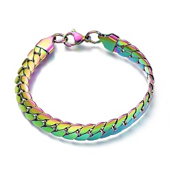 Rainbow Color Мужские 304 из нержавеющей стали кубинский ссылку цепи браслеты, с карабин-лобстерами , Радуга цветов, 7-1/8 дюйм (18.1 см), 8 мм