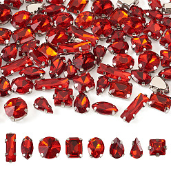 Siam 80Stück 8Stile aufnähen Strass, Multi-Strang-Links, Glas Strass, mit Messingstiften, Bekleidungszubehör, facettiert, Platin Farbe, Mischformen, Siam, 8~16x6~11x4.4~7.2 mm, Bohrung: 0.8~1 mm, 10 Stück / Stil