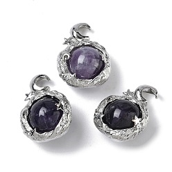 Аметист Подвески из натурального аметиста , Луна прелести, с стеллаж металлизированный платины тон выводов латуни, 28.5x21x14 мм, отверстие : 4 мм