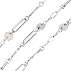 Нержавеющая Сталь Цвет 304 овальные цепи из нержавеющей стали с плоскими круглыми звеньями, пайки, с катушкой, цвет нержавеющей стали, 9x3x0.5мм и 4x1мм и 10x2x1мм и 11.5x2x0.5мм