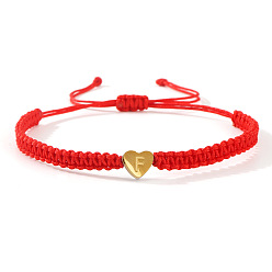 Letter F 304 браслеты из плетеных бусин в форме сердца из нержавеющей стали с буквами, регулируемые плетеные браслеты из нейлонового шнура для парной дружбы, золотые, Буква F, 7-7/8 дюйм (20 см), внутренний диаметр: 11 дюйм (28 см)