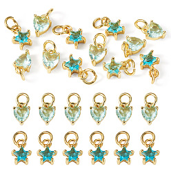Pale Turquoise 12Pcs 2 Styles Brass Micro Pave Cubic Zirconia Charms, Real 18K Gold Plated, Lead Free, Pale Turquoise, 8~8.5x5~7x3.5~4mm, Hole: 3mm, 6pcs/style