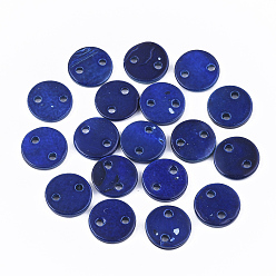 Blue Spray Paint Freshwater Shell Links connectors, Flat Round, Blue, 10x2mm, Hole: 1.4mm