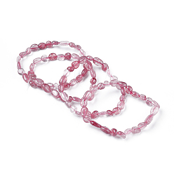 Strawberry Quartz Natural Strawberry Quartz Bead Stretch Bracelets, Tumbled Stone, Nuggets, Inner Diameter: 2~2-1/4 inch(5.2~5.6cm)