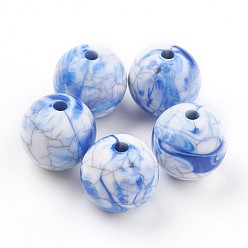 Синий Бисера треск акриловые, бусы из искусственного камня, круглые, синие, 12.5~13 мм, Отверстие : 2 мм , около 340 шт / 500 г