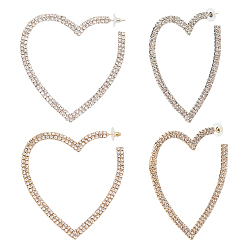 Платиновый & Золотой 2 пары 2 цветные серьги-гвоздики в форме сердца с кристаллами и стразами 925 серебряными штифтами, серьги-кольца из сплава для женщин, платиной и золотом, 79x77.5x4 мм, штифты : 0.8 мм, 1 пара / цвет
