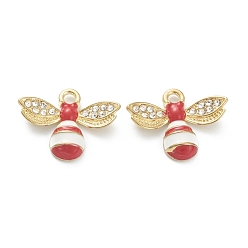 Красный Подвески из эмали и сплава, с кристально горный хрусталь, для аксессуаров своими руками, Пчелы, золотой свет, без свинца и без кадмия, красные, 13.5x17x3 мм, отверстие : 1.8 мм