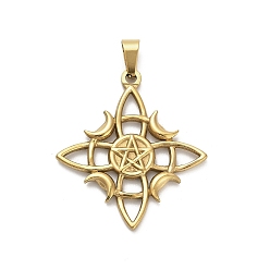 Золотой 304 подвески из нержавеющей стали, узел ведьмы с амулетом «звезда луна», ионное покрытие (ip), золотые, 34.5x31.5x2.5 мм, отверстие : 7.5x3.5 мм