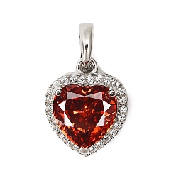 Сердце 925 подвески из стерлингового серебра с паве из кубического циркония, Реальная платина, сердце, 16x13.5x6.5 мм, отверстие : 4.5x3.5 мм