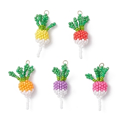 (52) Непрозрачная лаванда Подвески из стеклянных бусин в виде редиса, с 304 петлями из нержавеющей стали, разноцветные, 34.5x12.5x10.5 мм, отверстие : 3.5 мм