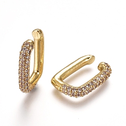 Clear Brass Micro Pave Cubic Zirconia Cuff Earrings, Rectangle, Golden, Clear, 20x14x3.5mm