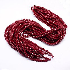 FireBrick Imitation Jade Glass Bead Strands, Faceted, Rondelle, FireBrick, 4x3mm, Hole: 1mm, about 138pcs/strand, 16.5 inch