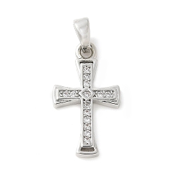 Платина Латунные микро проложить кубического циркония подвески, без кадмия, без никеля и без свинца, крест прелести, платина, 20.5x11x2 мм, отверстие : 4x2.5 мм