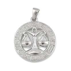 Весы 304 подвески из нержавеющей стали, плоские круглые с созвездием, анти-тускнение, Весы, 29x25.5x3.5 мм, отверстие : 4.5x3 мм