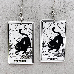 Черный Акриловые серьги-подвески с мультяшной тематикой, прямоугольник с рисунком в форме кошки, платина, чёрные, 62 мм