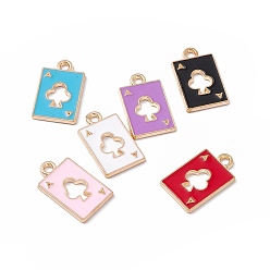 (52) Непрозрачная лаванда Подвески из сплава, с эмалью, прямоугольник с шармом туз пик, золотые, разноцветные, 18x11x1 мм, отверстие : 1.8 мм