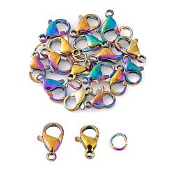 Rainbow Color Сделай сам подвески, включая ионное покрытие (ip) 304 застежки-клешни из нержавеющей стали, триггерные застежки для попугаев и открытые прыжковые кольца, Радуга цветов, 80 шт / коробка