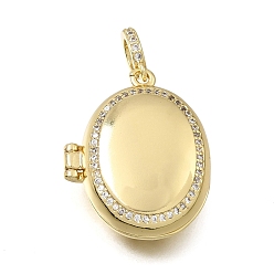 Oval Латунные подвески-медальоны с диффузором из прозрачного кубического циркония с микропаве, открывающиеся овальные подвески, долговечный, без кадмия и без свинца, реальный 18 k позолоченный, стойки покрытие, овальные, 34 мм, отверстие : 5 мм, Внутренние размеры: 19x14.5 mm
