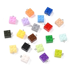 (52) Непрозрачная лаванда Подвески из смолы, с железной платиной петлей, игрушечные кирпичи, разноцветные, 21x15.5x11 мм, отверстие : 2.6 мм