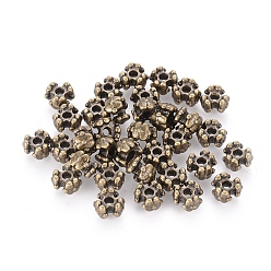 Bronze Antique Alliage de perles d'entretoise de style tibétain, fleur, sans cadmium et sans nickel et sans plomb, bronze antique, 6.5x4mm, Trou: 1.5mm