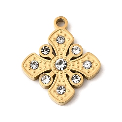 Настоящее золото 18K 304 подвески из нержавеющей стали, , со стразами, ионное покрытие (ip), реальный 18 k позолоченный, 17x15x2 мм, отверстие : 1.5 мм