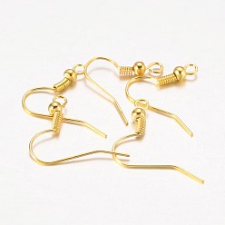 Golden Iron Earring Hooks, Ear Wire, with Horizontal Loop, Cadmium Free & Lead Free, Golden, 17~19x0.8mm, Hole: 2mm, 22 Gauge, Pin: 0.6mm