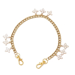 Белый Подвеска-цветок из эмалевого сплава 304 кубинские звенья цепи из нержавеющей стали декоративные цепочки для сумок, с поворотными застежками сплава, аксессуары для замены сумок, золотые, белые, 340 мм