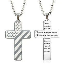 Нержавеющая Сталь Цвет Американский флаг, библейский крест 304 подвески из нержавеющей стали для мужчин, цвет нержавеющей стали, 23.62 дюйм (60 см)