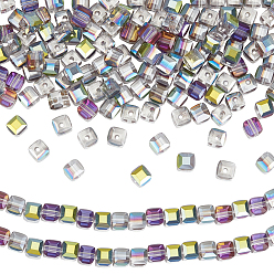 Прозрачный 2 нити гальванопокрытие стеклянные бусины нити, граненые, кубические, прозрачные, 6x6x6 мм, отверстие : 1 мм, около 100 шт / нитка, 8.50'' (21.6 см)