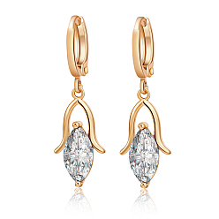 Прозрачный Серьги с серьгами с обручальным кольцом из настоящего золота 18 из позолоченной латуни с цирконием, прозрачные, 30x9 мм