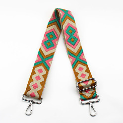 Темно-бирюзовый Регулируемый широкий плечевой ремень из хлопкового жаккарда в этническом стиле, с поворотными застежками, для аксессуаров для замены сумок, платина, темные бирюзовый, 80~130x5 см