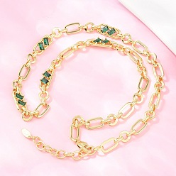 Зеленый 7 мм латунная цепочка с фиаро и инкрустацией кубическим цирконием, без кадмия и без свинца, стойки покрытие, долговечный, реальный 18 k позолоченный, зелёные, 18.11 дюйм (46 см)